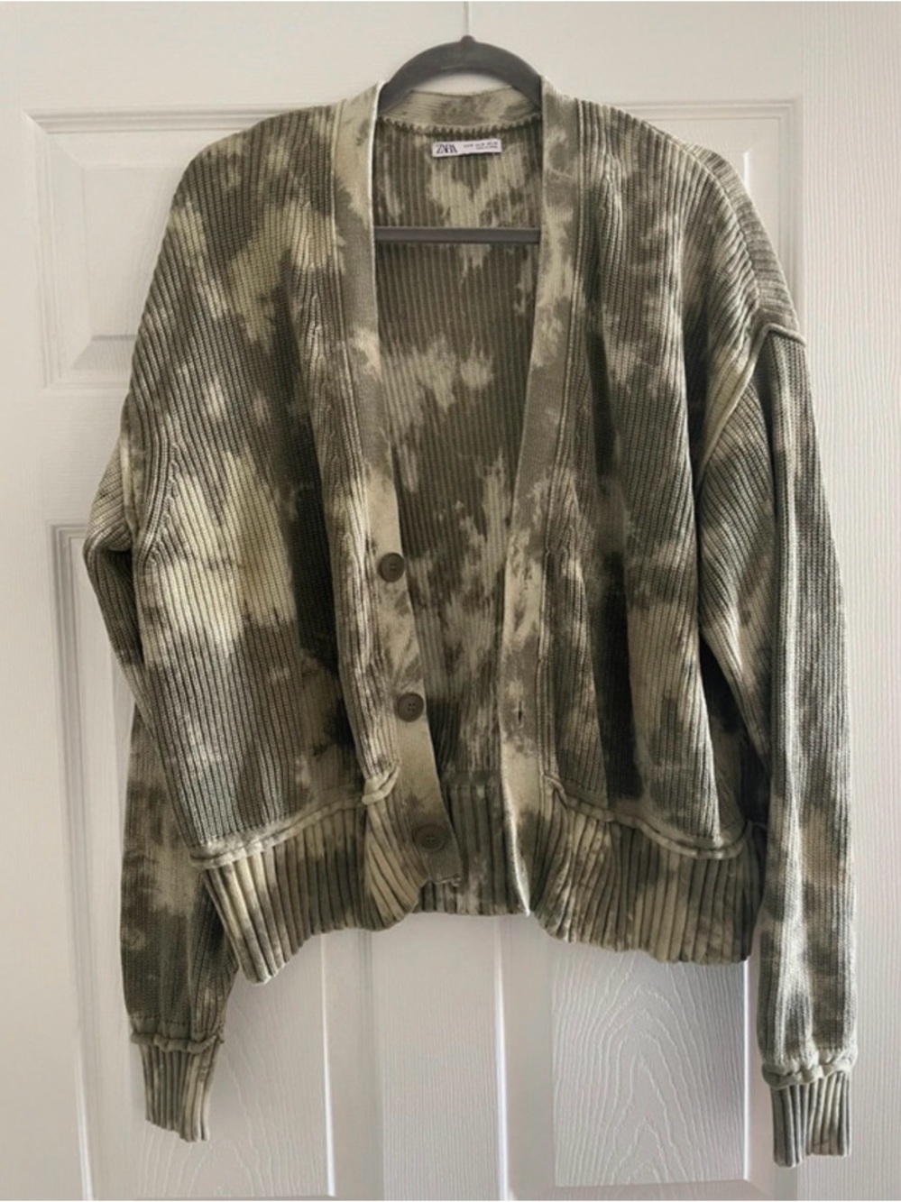 Zara Olive and Cream Ribbed Tie-Dye Sweater